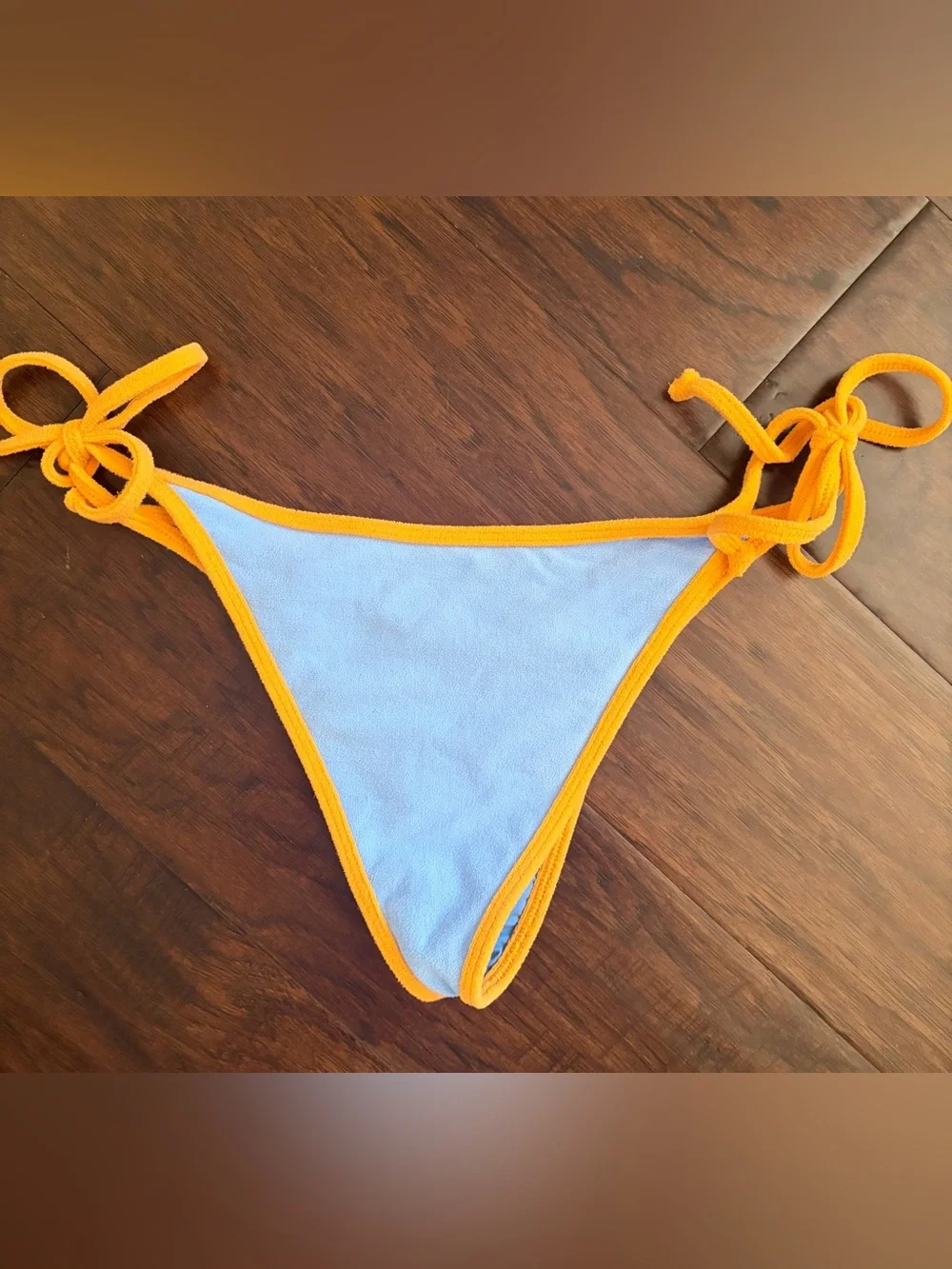Frankie's Bikinis Light Blue and Yellow Tie-Side Bikini Bottom